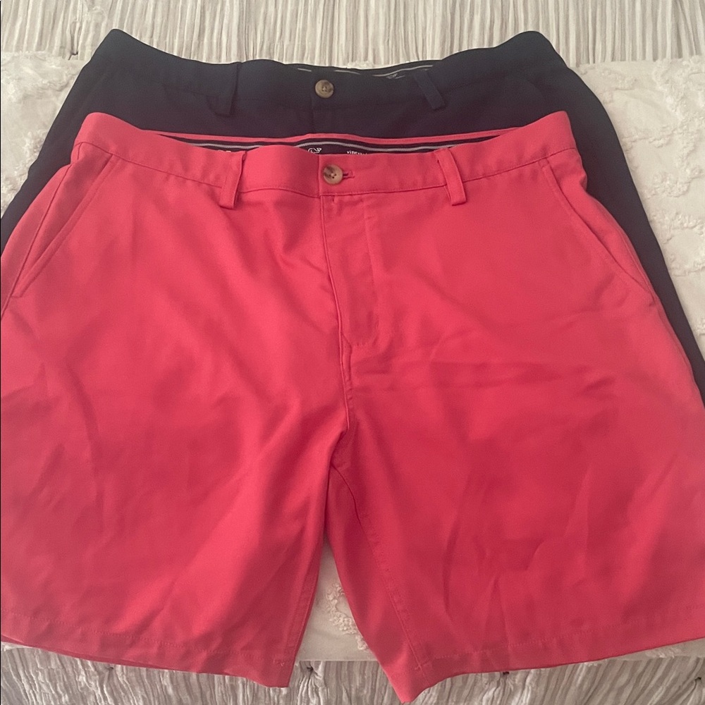 Vineyard Vines Men's Coral and Navy Flat Front Shorts